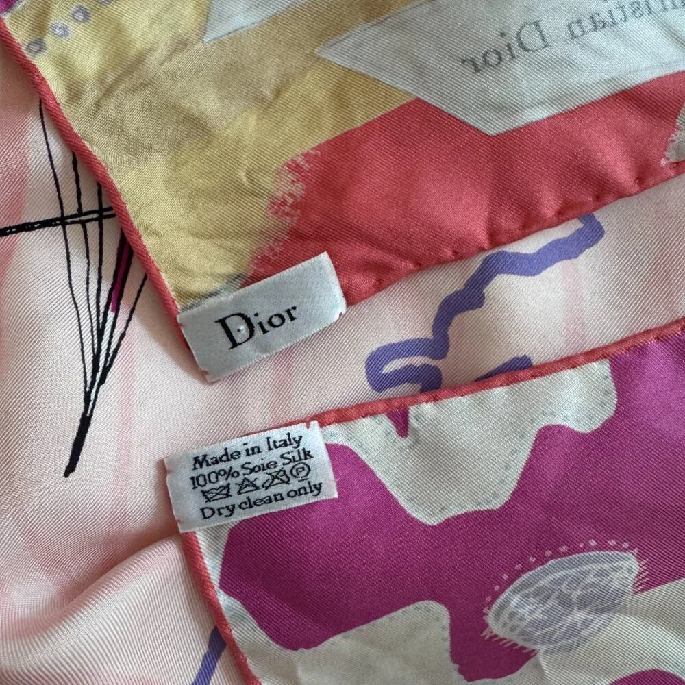 Dior American voyage coral pink silk scarf 34”